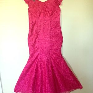 Pink  Off shoulder African lace gown with frills